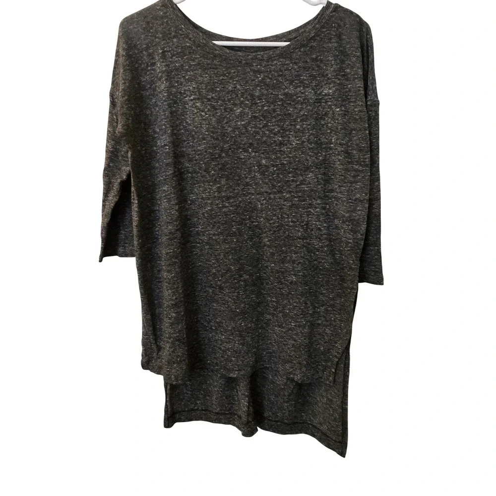 Old Navy Womens Charcoal Marl High Low Textured Tunic Top Size S 3/4 Sleeve Slit